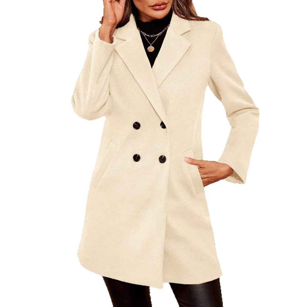 Womens Solid Color Casual Slim-fit Midi Wool Coat – Premium 0 | RICALOUX