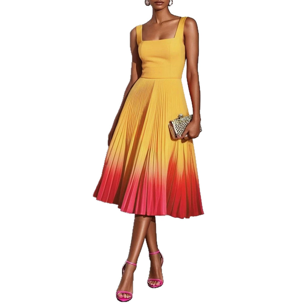 Square-neck Mid-length Dress With Gradient Pleats – Premium 0 | RICALOUX