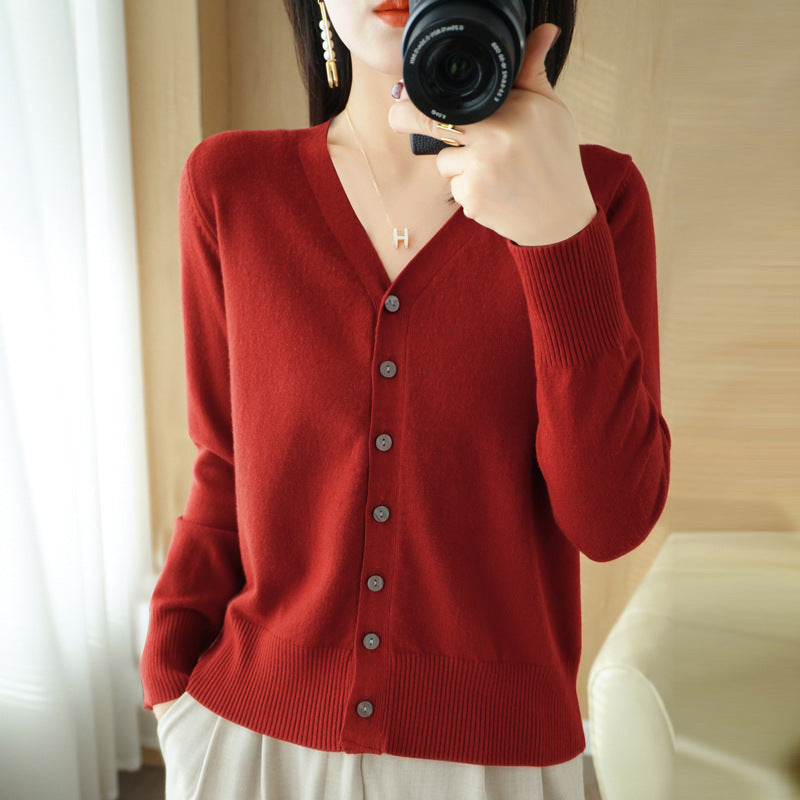 SpringSummer V-neck Cardigan Long-Sleeve Knit Top by Ricaloux