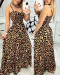 Women's Leopard Print Spaghetti Strap Tiered Maxi Dress V-Neck Smocked Waist Flowy Long Dress For Summer – Premium 4 | RICALOUX