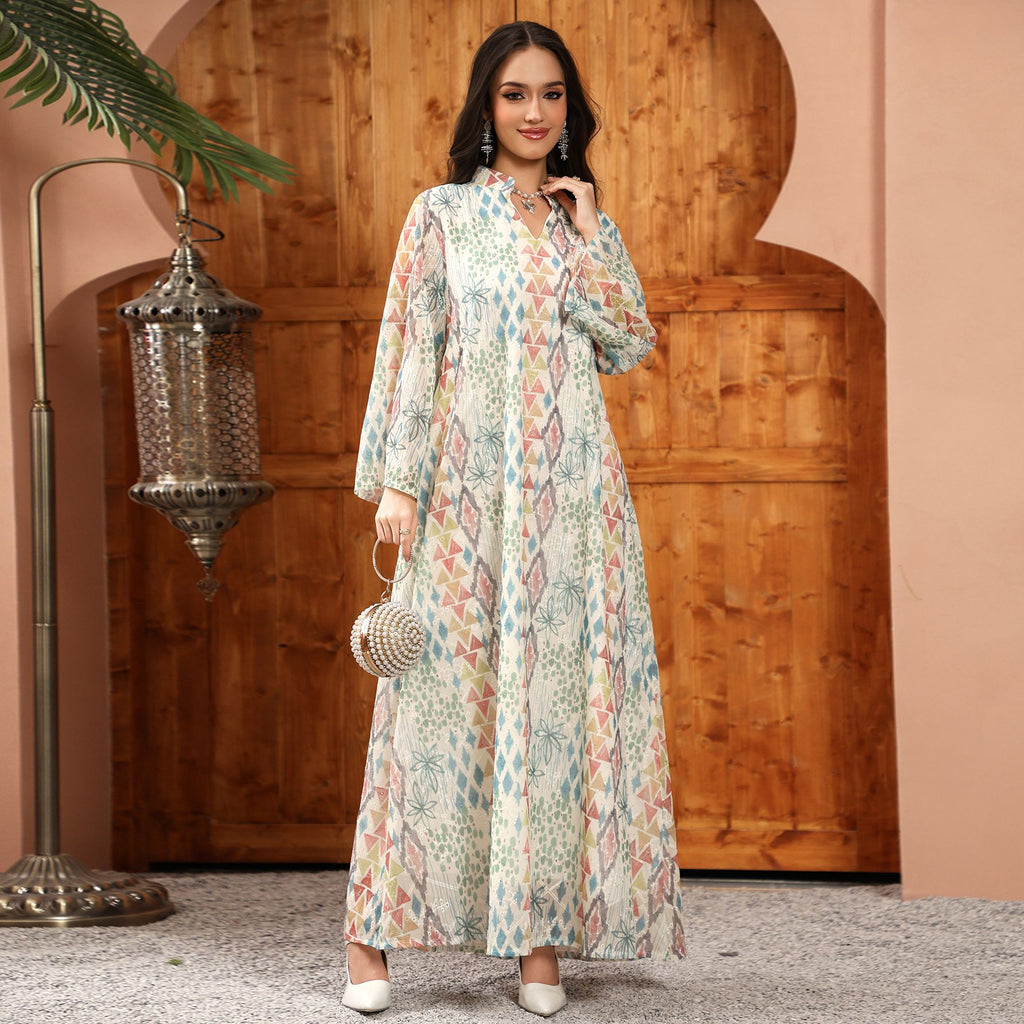 Embroidered Print Long-Sleeve Casual Dress by Ricaloux