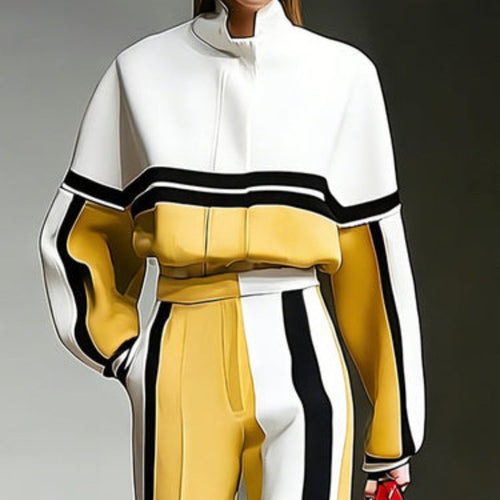 Color-block Sporty Hoodie And Wide-leg Pants Set by Ricaloux