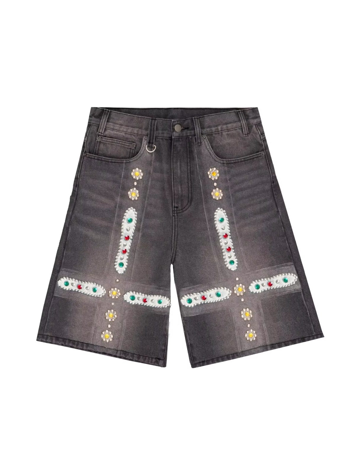 New Leather Patchwork Studded Rhinestone Shorts – Premium 0 | RICALOUX