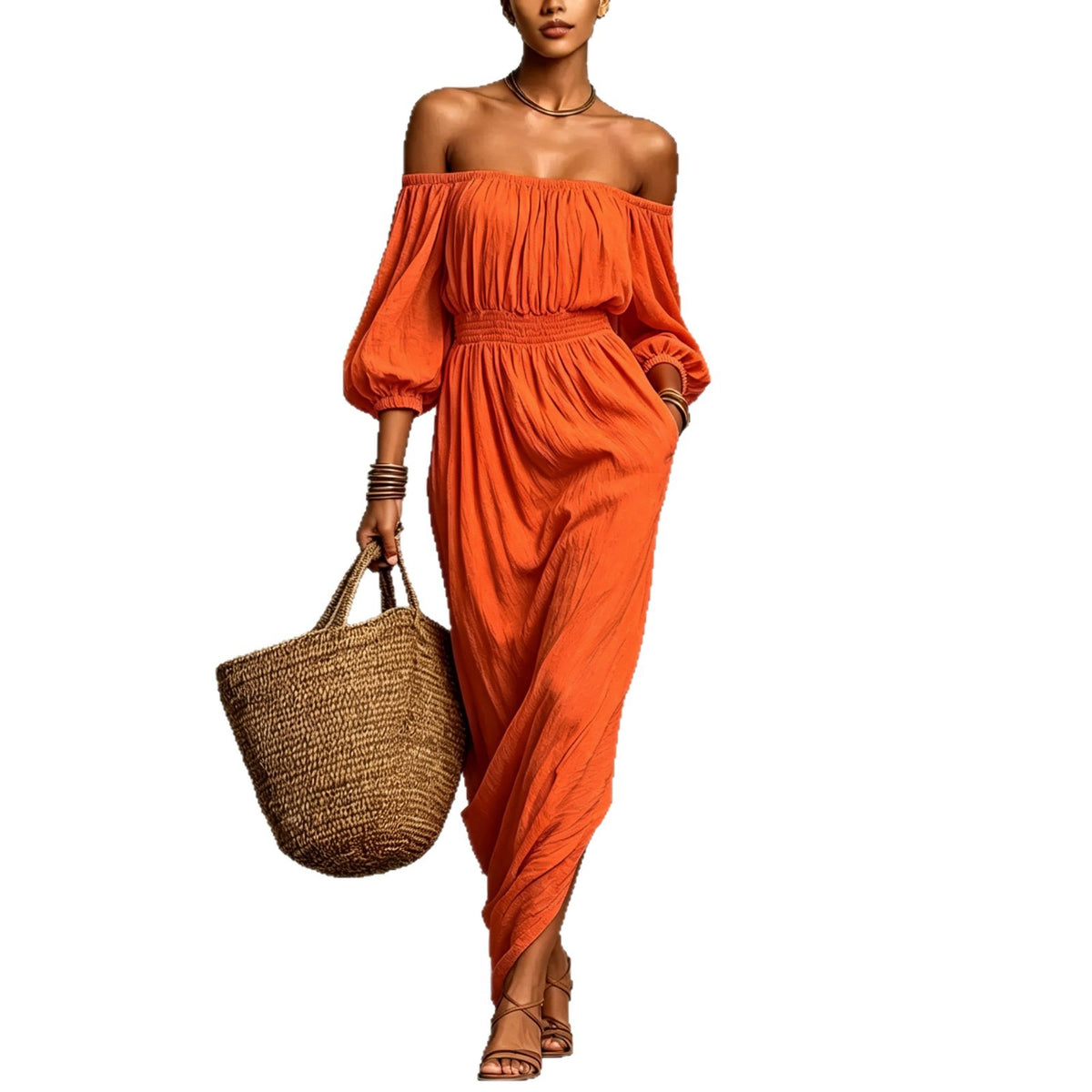 Womens Solid-color Casual Off-shoulder Dress by Ricaloux