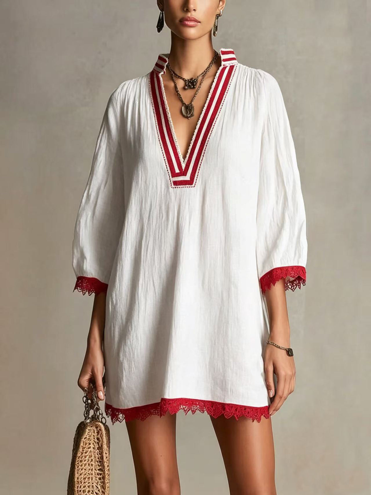 Womens V-neck Loose Casual Dress by Ricaloux