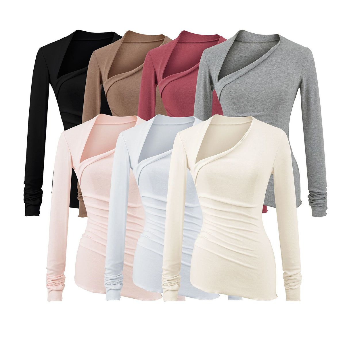 Womens Casual Solid-Color Long-Sleeve T-Shirt by Ricaloux