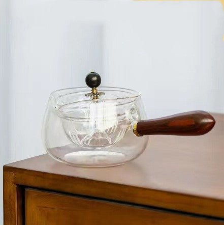 Semi-automatic Rotary Heat-resistant Glass Teapot Lazy Tea Making With Infuser And Wooden Handle Office Home Accessories Kitchen Gadgets - RICALOUX