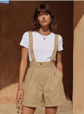 Womens Solid-Color Bohemian-Style Chic Suspender Shorts For Vacation by Ricaloux