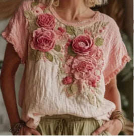 New Womens Short-sleeved Drop-shoulder Top With Faux Jacquard Design by Ricaloux