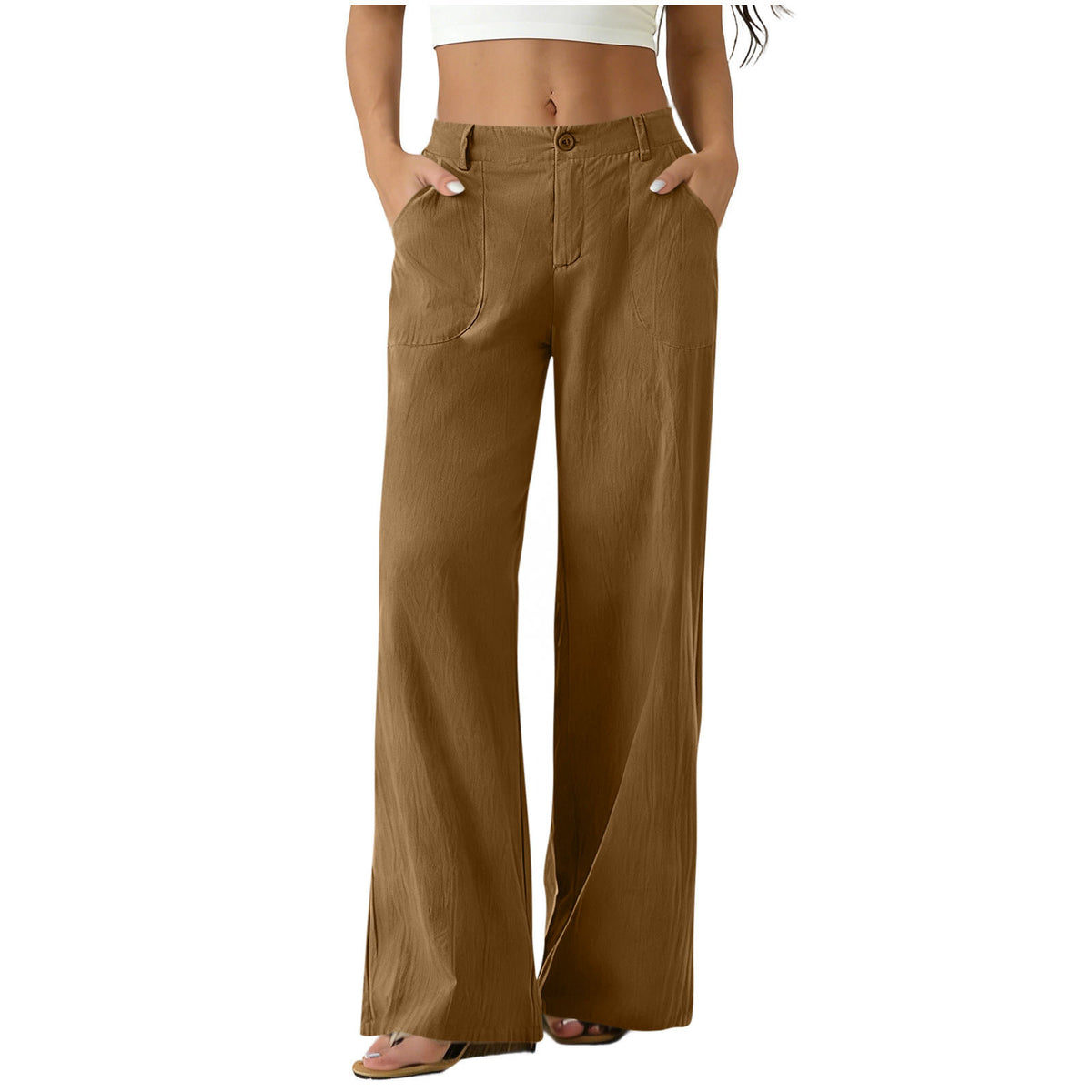 Womens Formal Suit Pants Elastic Waistband Patch Pockets Solid Color by Ricaloux