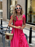 Womens Striped Printed Lace-Up Waist-Cinching Dress – Premium 0 | RICALOUX