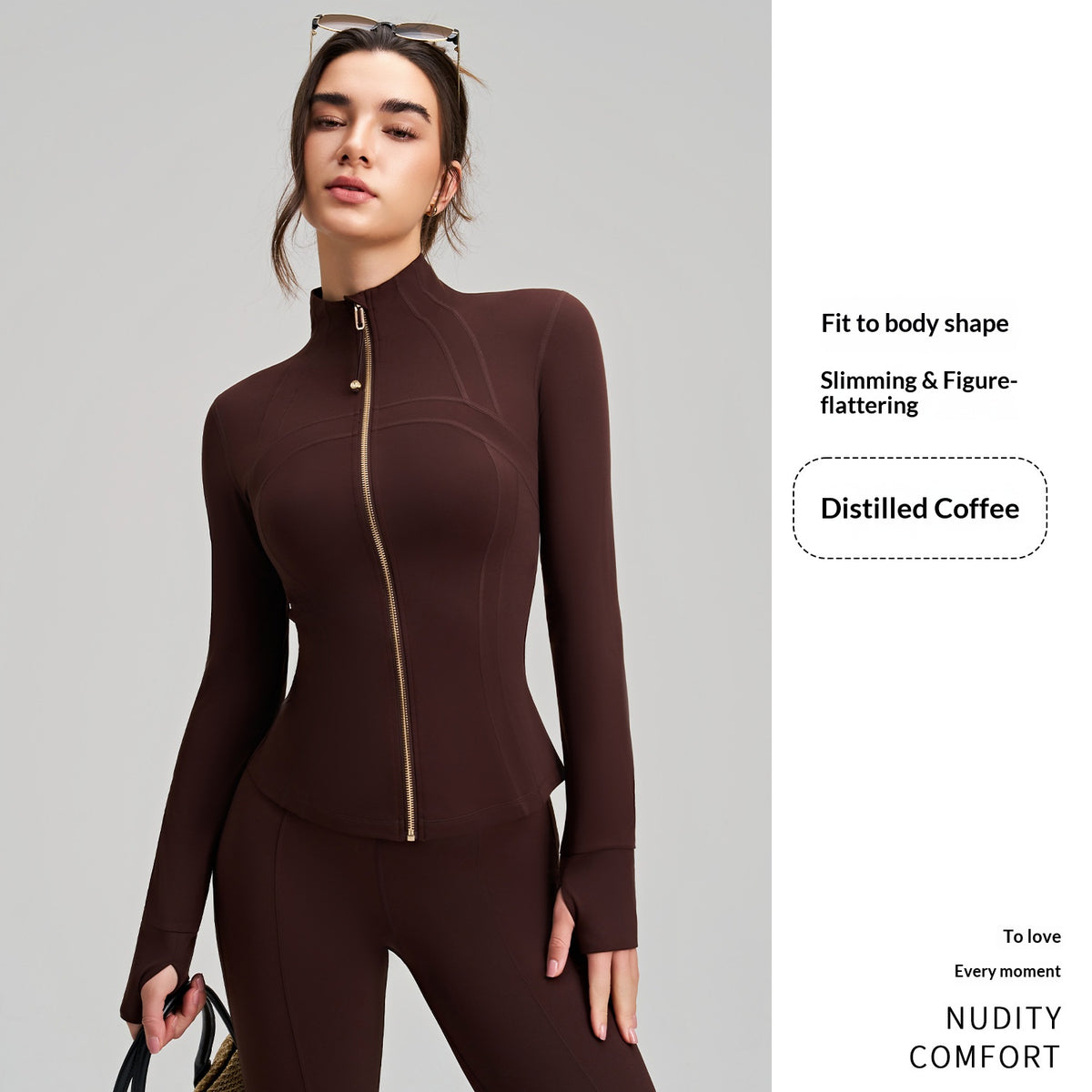 New Women's Slim-Fit Sports Jacket, Long-Sleeve Yoga Top With Finger Cuffs, Stand Collar Premium Yoga Wear by Ricaloux