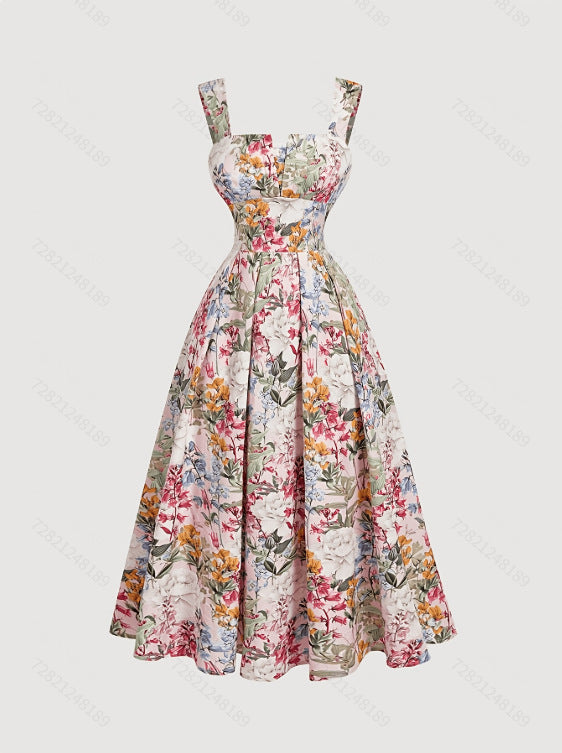 Long Cable-knit Dress With Blue And White Floral Print by Ricaloux