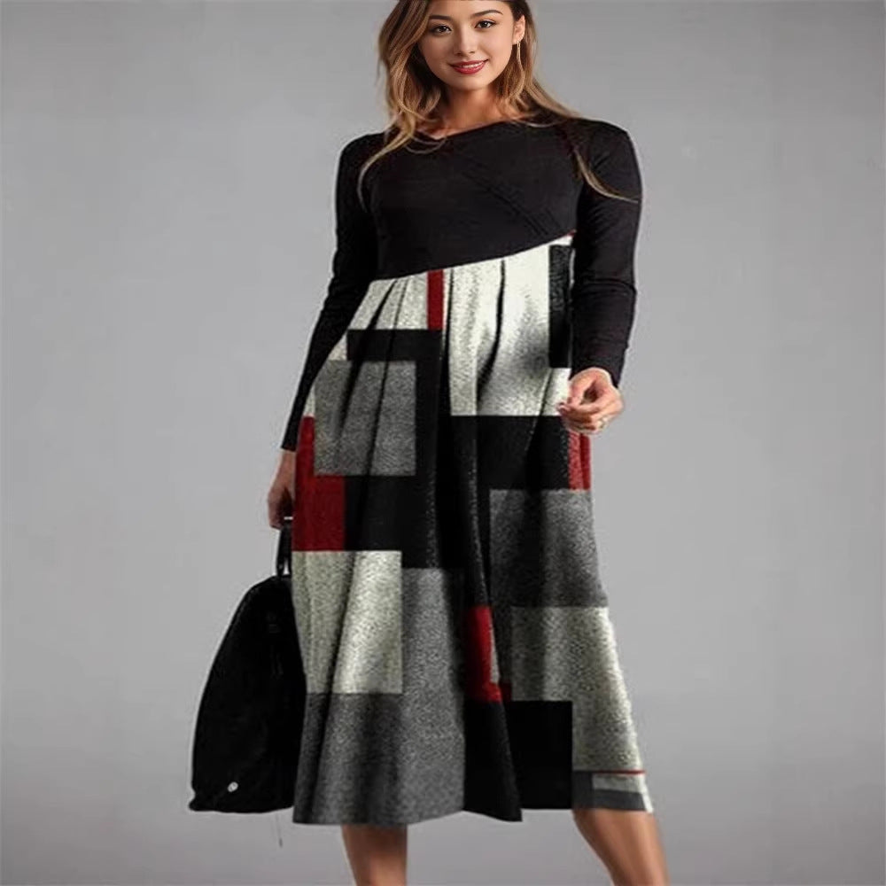 New Womens Long Sleeve Patchwork Plaid Dress by Ricaloux