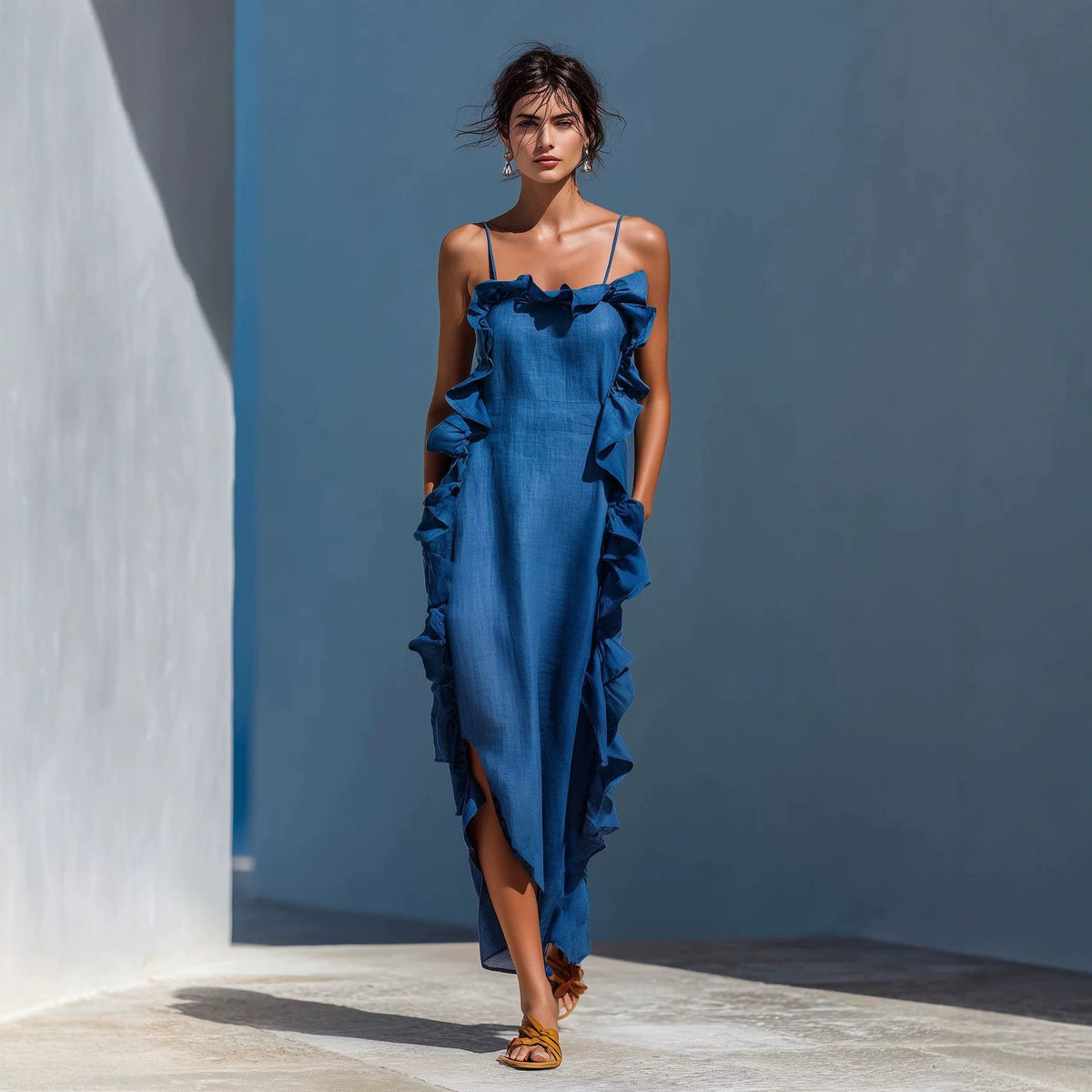 Resort Style Ruffled Sleeveless Dress by Ricaloux