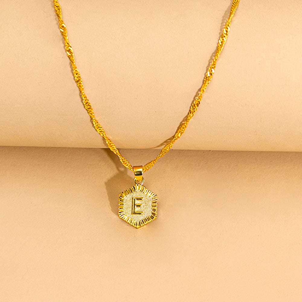 Initial Letter Hexagon Pendant Necklace For Women Jewelry by Ricaloux