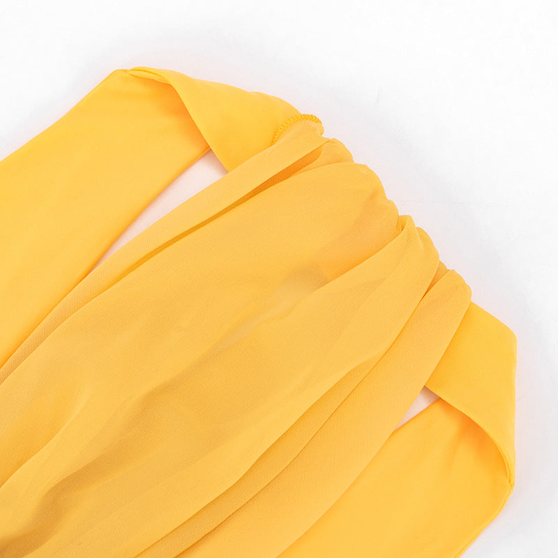Deep V Sexy Pleated Waist Dress by Ricaloux