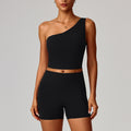 Womens Cloud-Feel Slanted One-Shoulder Cinched-Yoke Yoga Tank Top by Ricaloux
