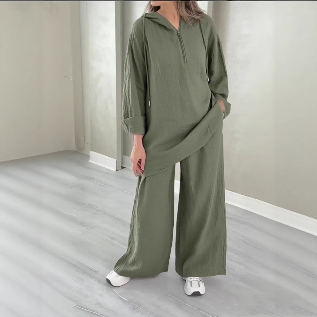 Half-zip Top And Wide-leg Pants Set – Premium 0 | RICALOUX