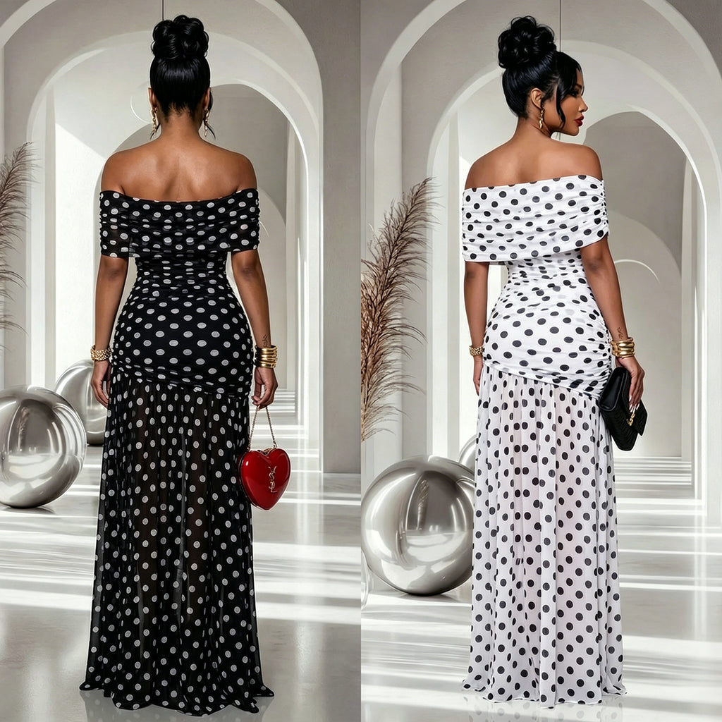 Polka-dot Slit Banquet Resort Sheath Dress by Ricaloux