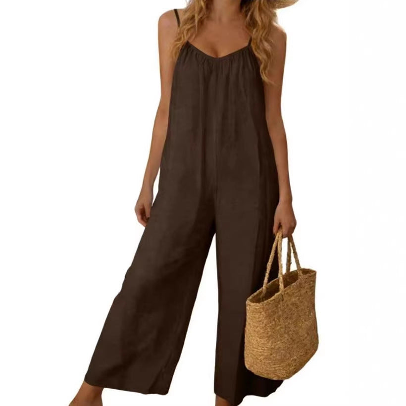 Adjustable-strap Jumpsuit Solid-color With Patch Pockets Loose-fit Overalls – Premium 0 | RICALOUX