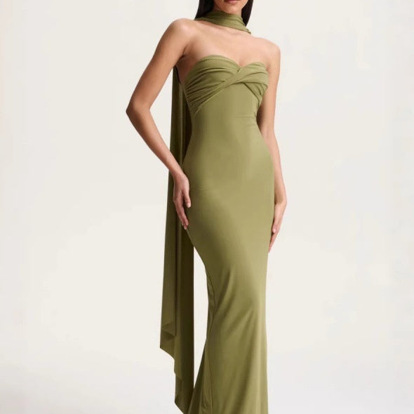 Halter-neck Pleated Knit Wrap Dress Featuring A Twist Detail And A Figure-hugging Fit That Exudes by Ricaloux