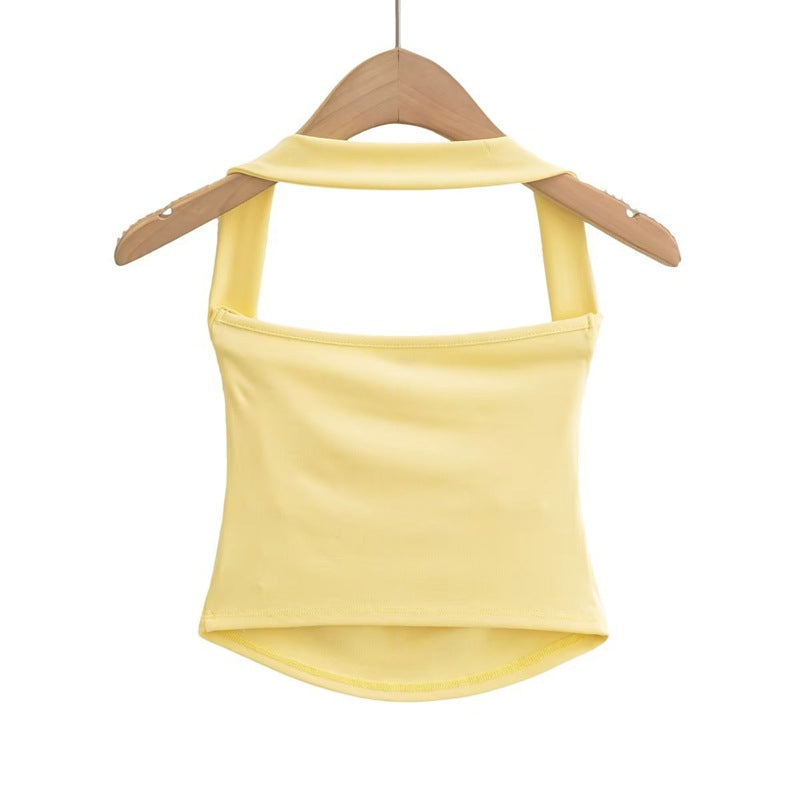Design-focused Pleated Backless Halter-neck Tank Top – Premium 0 | RICALOUX
