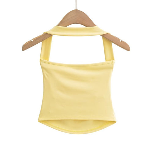 Design-focused Pleated Backless Halter-neck Tank Top – Premium 0 | RICALOUX