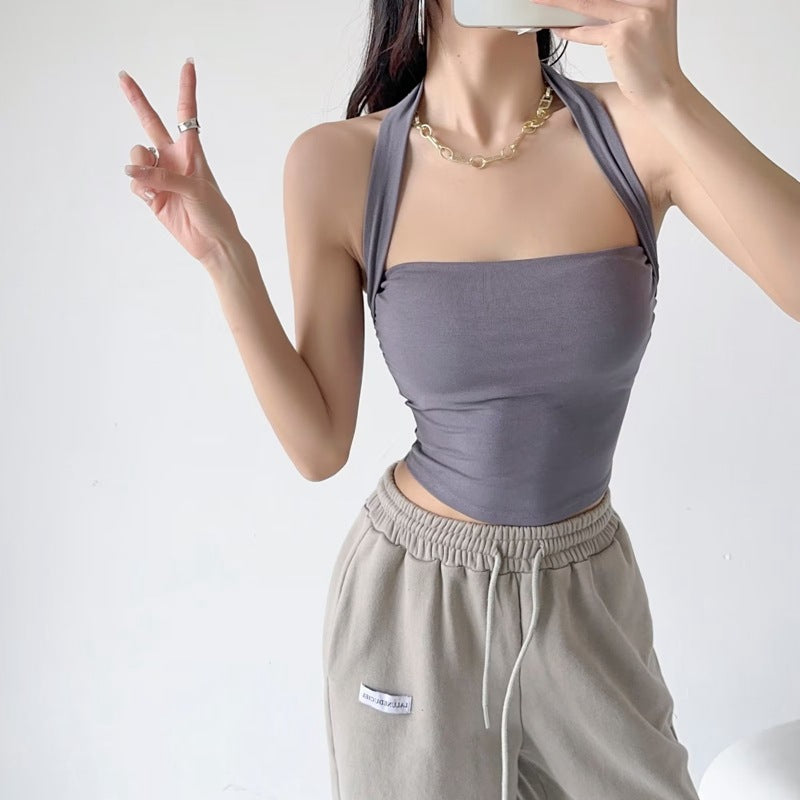 Design-focused Pleated Backless Halter-neck Tank Top – Premium 0 | RICALOUX