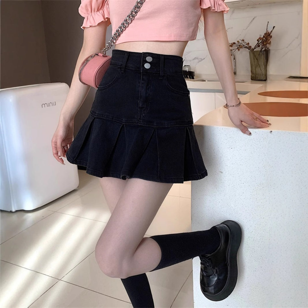 Retro High Waist Denim Skirt For Women by Ricaloux