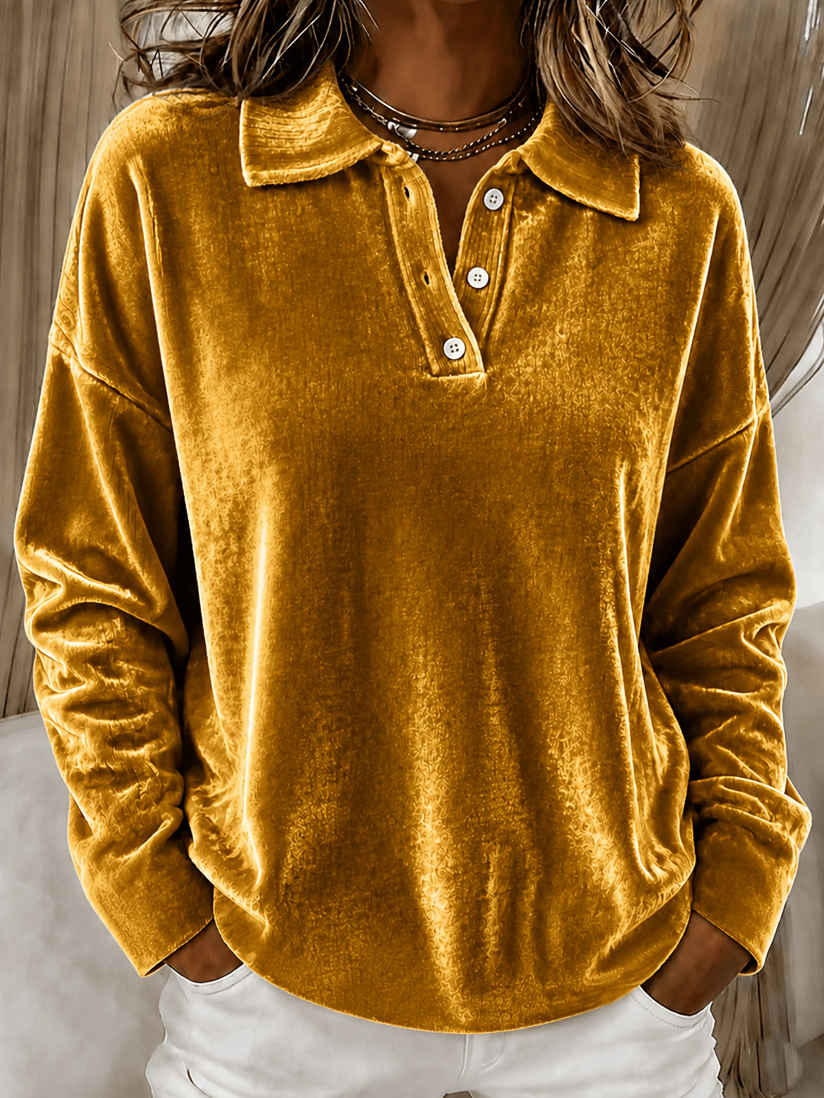Relaxed And Versatile Long-sleeved Polo Shirt With A Turned-up Collar – Premium 0 | RICALOUX