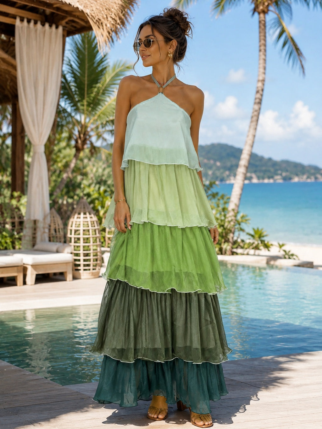 Women's Halter-neck Tiered Maxi Dress by Ricaloux