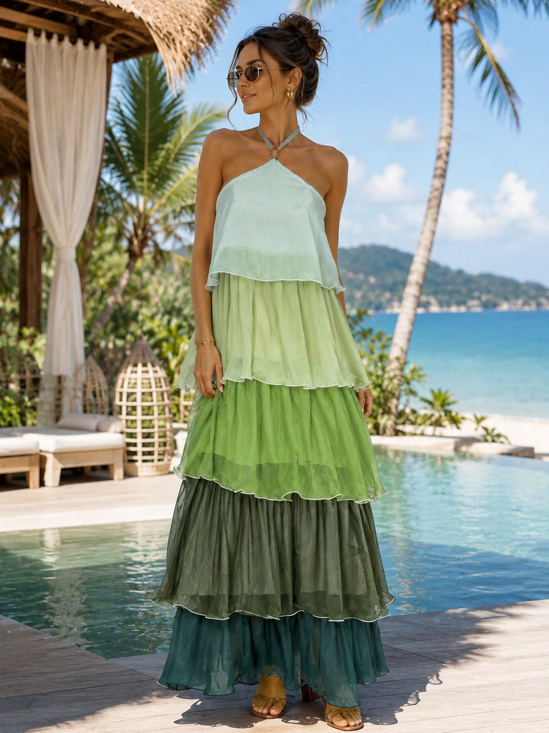 Women's Halter-neck Tiered Maxi Dress by Ricaloux