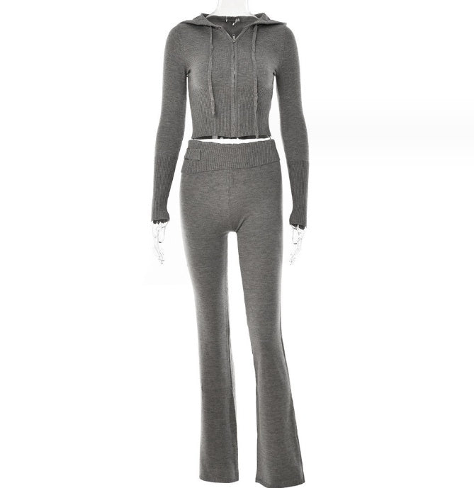 Hoodie Suit Sports Leisure Sexy Zip Long Sleeve Sweater And High Waist Long Pants Set Women's Clothing - RICALOUX