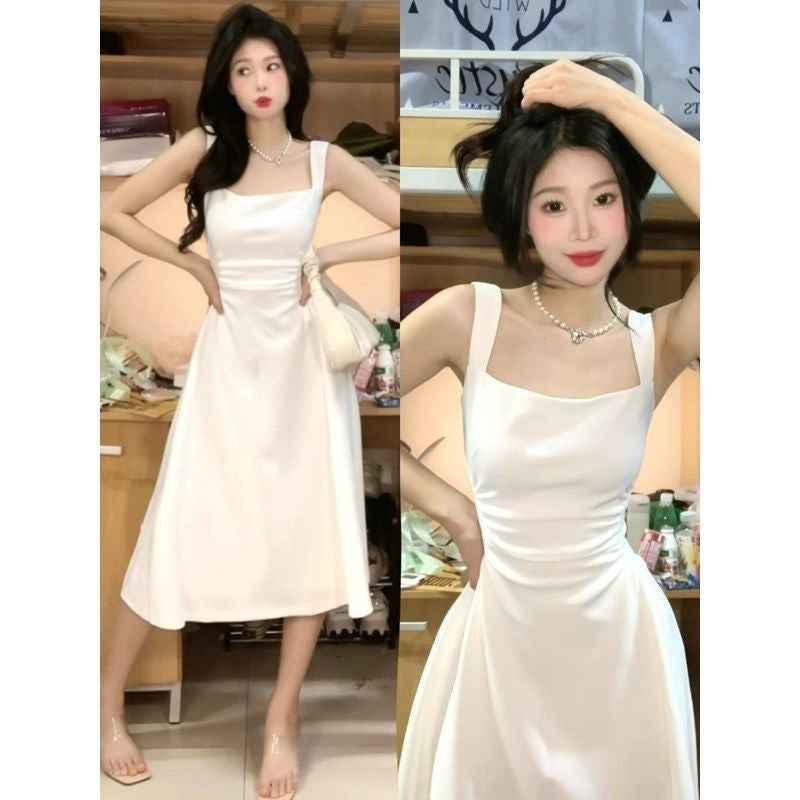 A Chic Waist-cinched Little White Dress For Petite Figures by Ricaloux