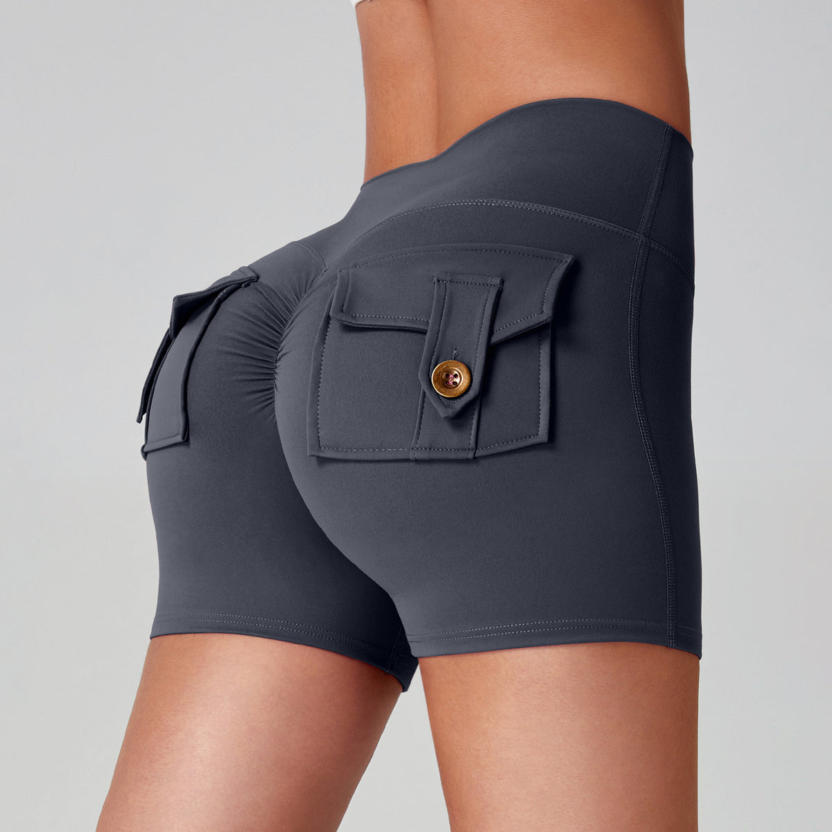 Women's High-Waisted Cargo Yoga Shorts With Pocket, Peach Hip Design Bare-Skin Feel, High Elastic, Quick-Dry Running & Fitness Pants by Ricaloux