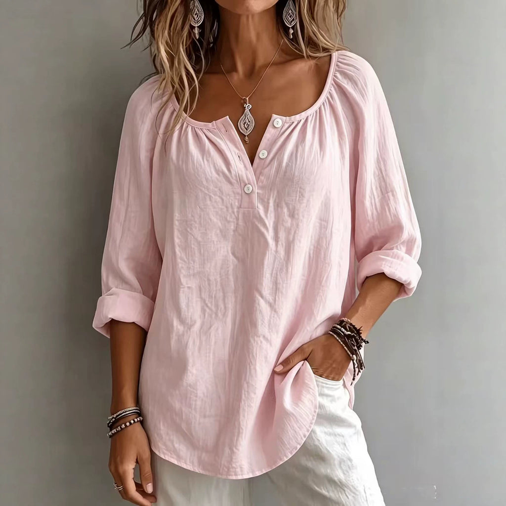 Casual V-neck Long-sleeve Pullover Womens T-shirt In Solid Colors And Multiple Shades by Ricaloux