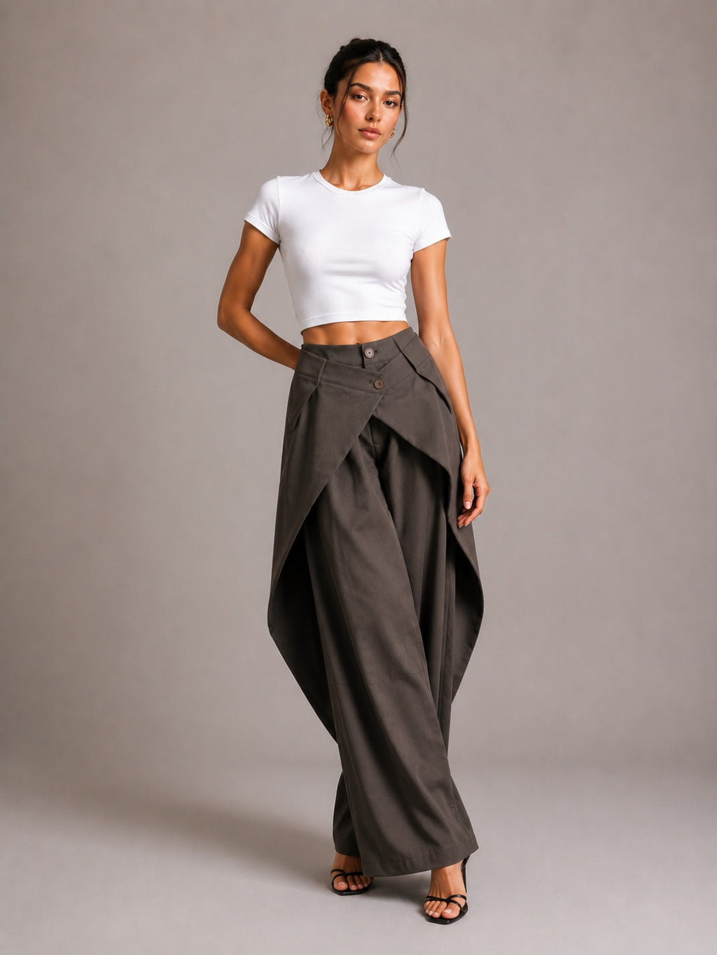 Asymmetric Cross Over Fold Waist Deconstructed Wide Leg Tailored Pants – Premium 4 | RICALOUX