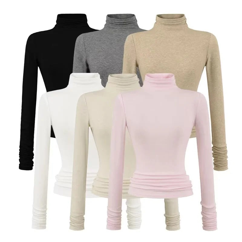 Stretchy Turtleneck Base Layer Womens Slim-Fit Long-Sleeve T-Shirt by Ricaloux