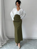 Womens Solid-Color Patchwork Long-Sleeve Slim-Fit Dress by Ricaloux