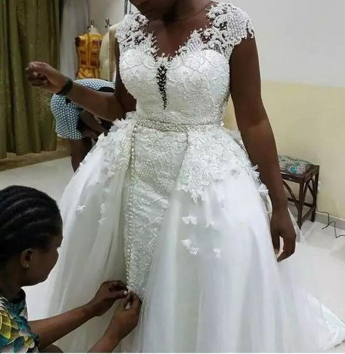 African Mermaid Detachable Lace Mermaid Wedding Dress - RICALOUX