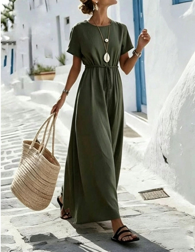 Womens Short-Sleeve Belted Resort Dress by Ricaloux