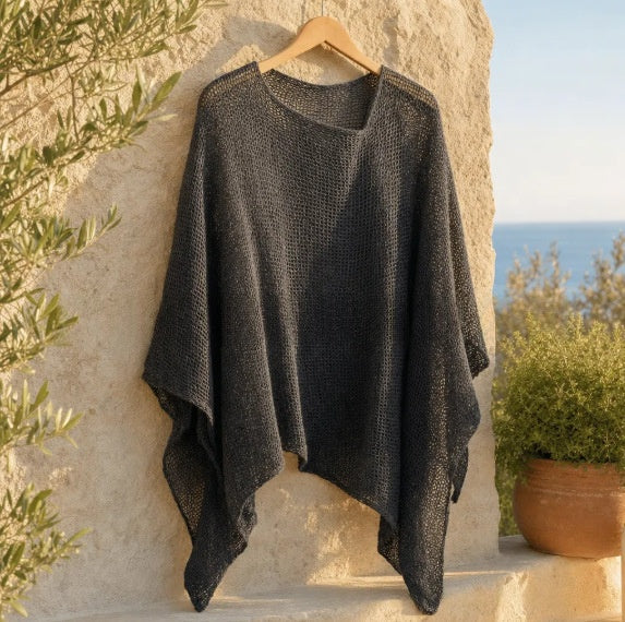 Womens Solid-Color Knitted Cape Blouse by Ricaloux