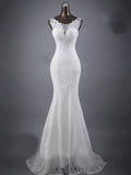 Lace slim and thin double shoulder tail wedding dress - RICALOUX