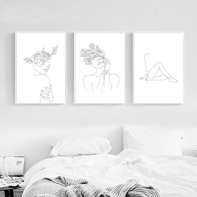 Abstract Botanical Canvas Drawing Style Home Decor - RICALOUX