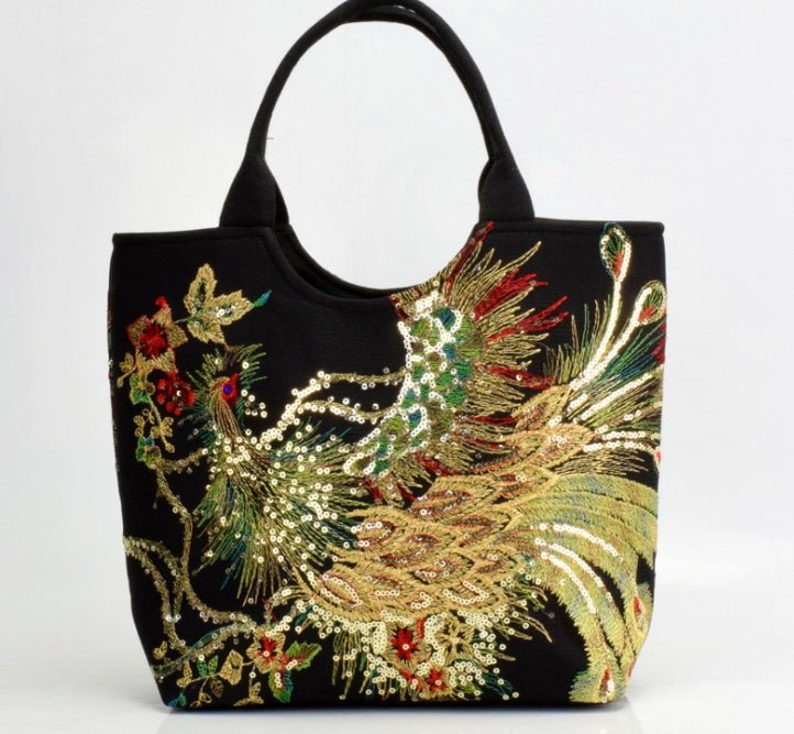 Canvas peacock embroidery small handbag - RICALOUX