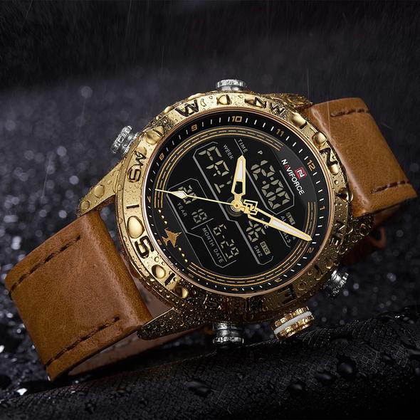 NAVIFORCE 9144 Fashion Gold Men Sport Watches Mens LED Analog Digital Watch Army Military Leather Quartz Watch Relogio Masculino – Premium 0 | RICALOUX