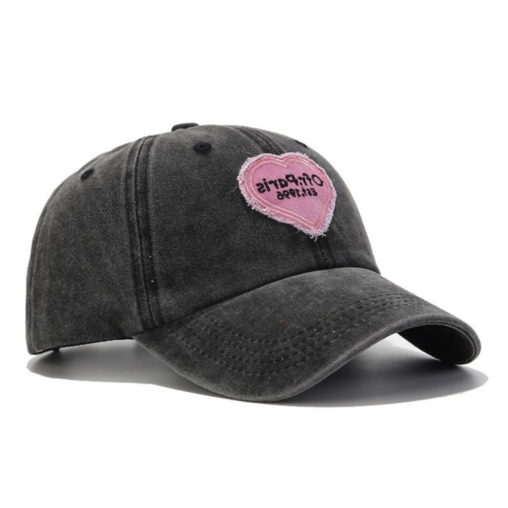 Women's Washed And Distressed Heart-patterned Patchwork Embroidered Baseball Cap For Street Wear At Music Festival, Fashionable And Sweet-cool Style, Sun Protection Hat – Premium 4 | RICALOUX