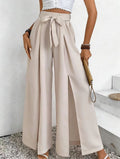 Summer New Solid-Color Casual Lace-Up Loose Womens High-Waisted Wide-Leg Long Pants by Ricaloux