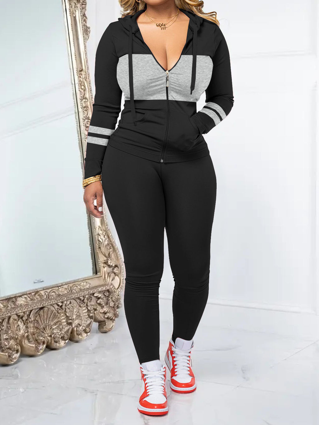 Round-neck Zip-up Long-sleeve Top Paired With Long Pants In A Set – Premium 0 | RICALOUX